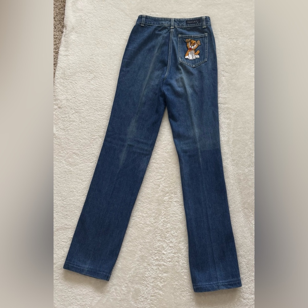 Vintage 70’s Faded Glory Jeans Puppy Dog Embroidered Pocket Size 7 Very Rare - Picture 4 of 16